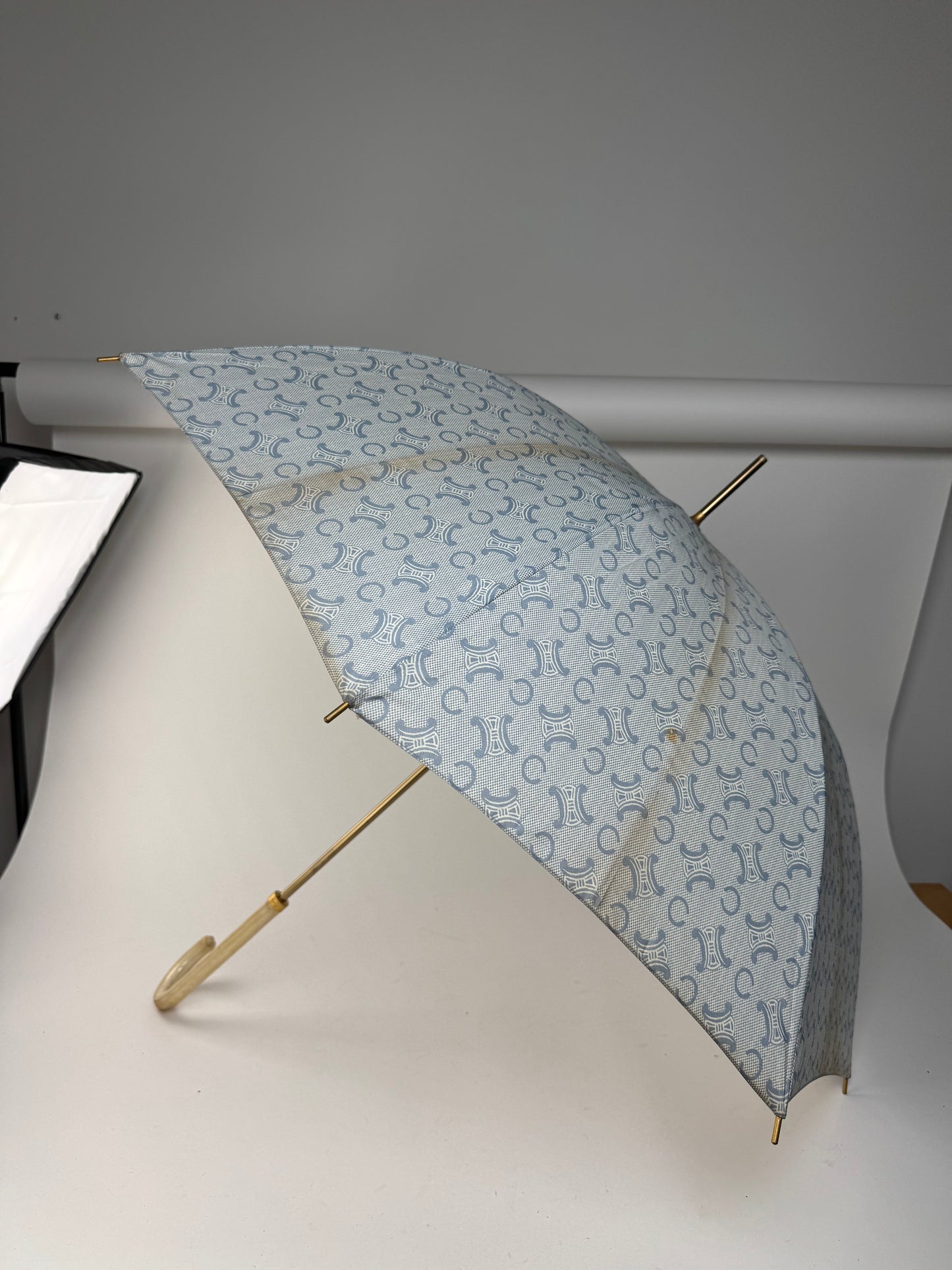 Vintage Celine Paris Monogram Umbrella Turquoise