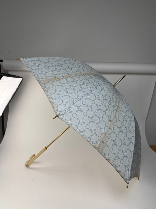 Vintage Celine Paris Monogram Umbrella Turquoise