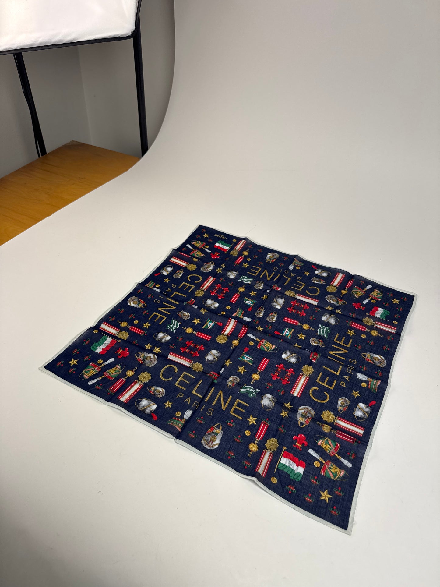 Vintage Celine Paris Scarf Navy