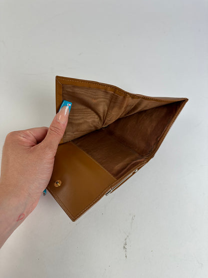 Vintage Celine Coated Canvas Wallet Brown Tan Silver