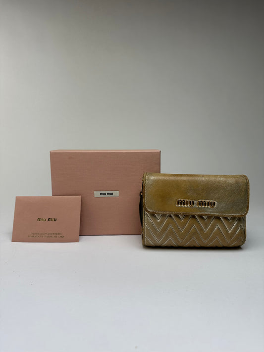 Vintage Miu Miu Metallic Nappa Zip Wallet c. 2010s Gold Silver