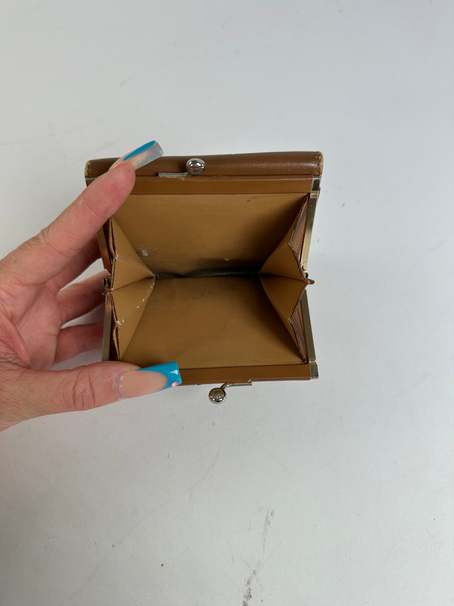 Vintage Celine Coated Canvas Wallet Brown Tan Silver