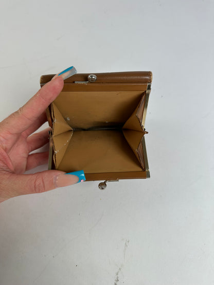 Vintage Celine Coated Canvas Wallet Brown Tan Silver