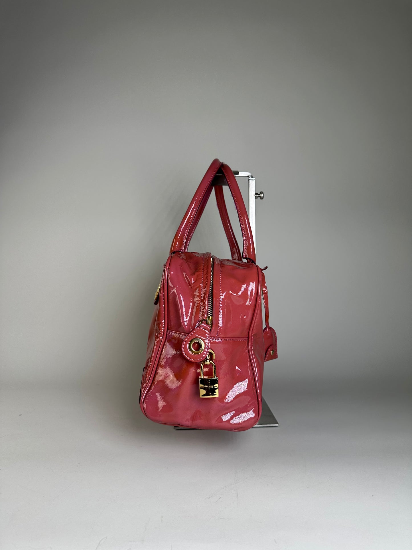 Vintage Etro Patent Leather Handbag Pink Gold