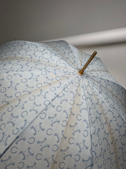 Vintage Celine Paris Monogram Umbrella Turquoise
