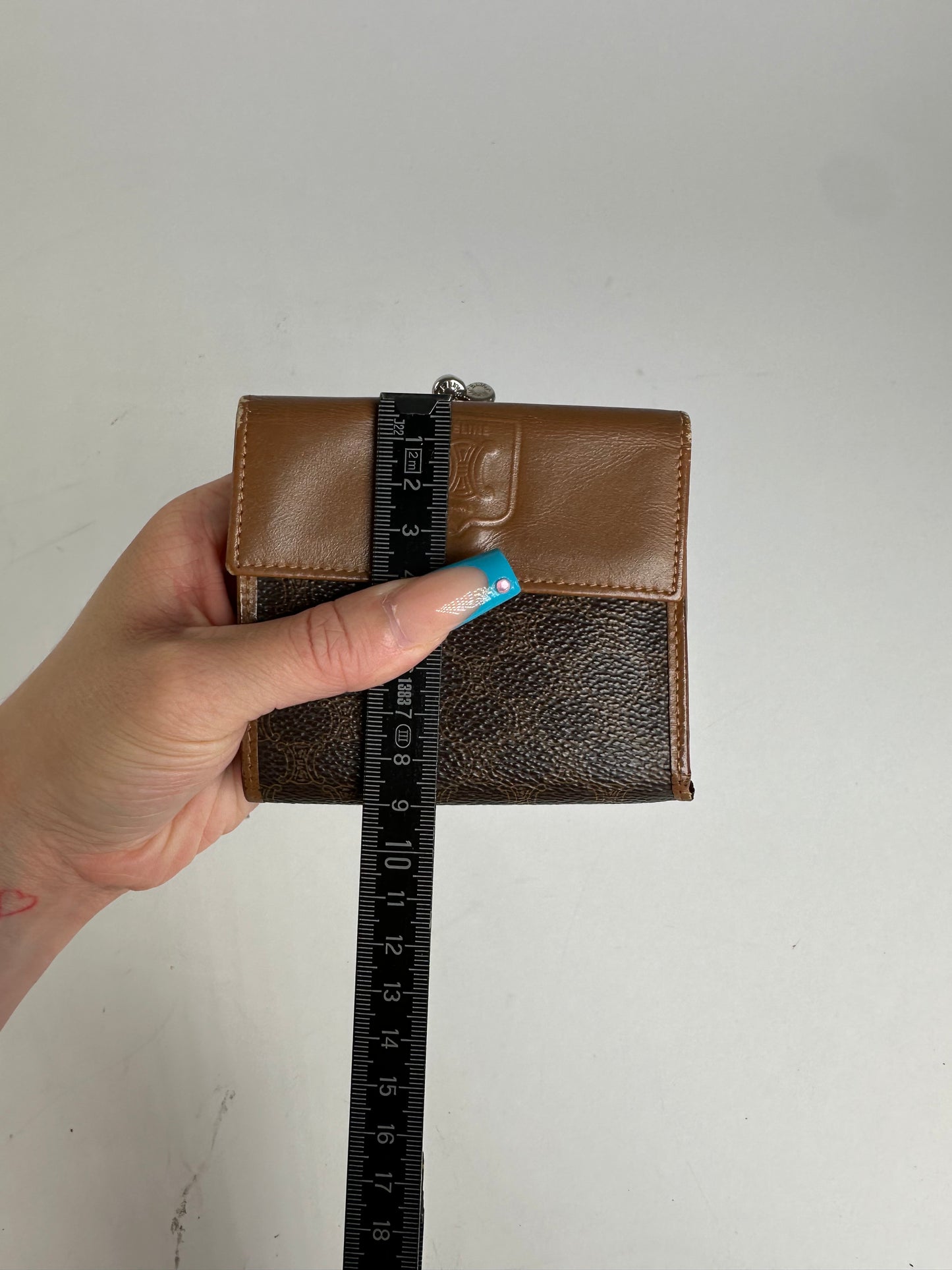 Vintage Celine Coated Canvas Wallet Brown Tan Silver
