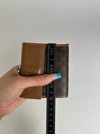 Vintage Celine Coated Canvas Wallet Brown Tan Silver
