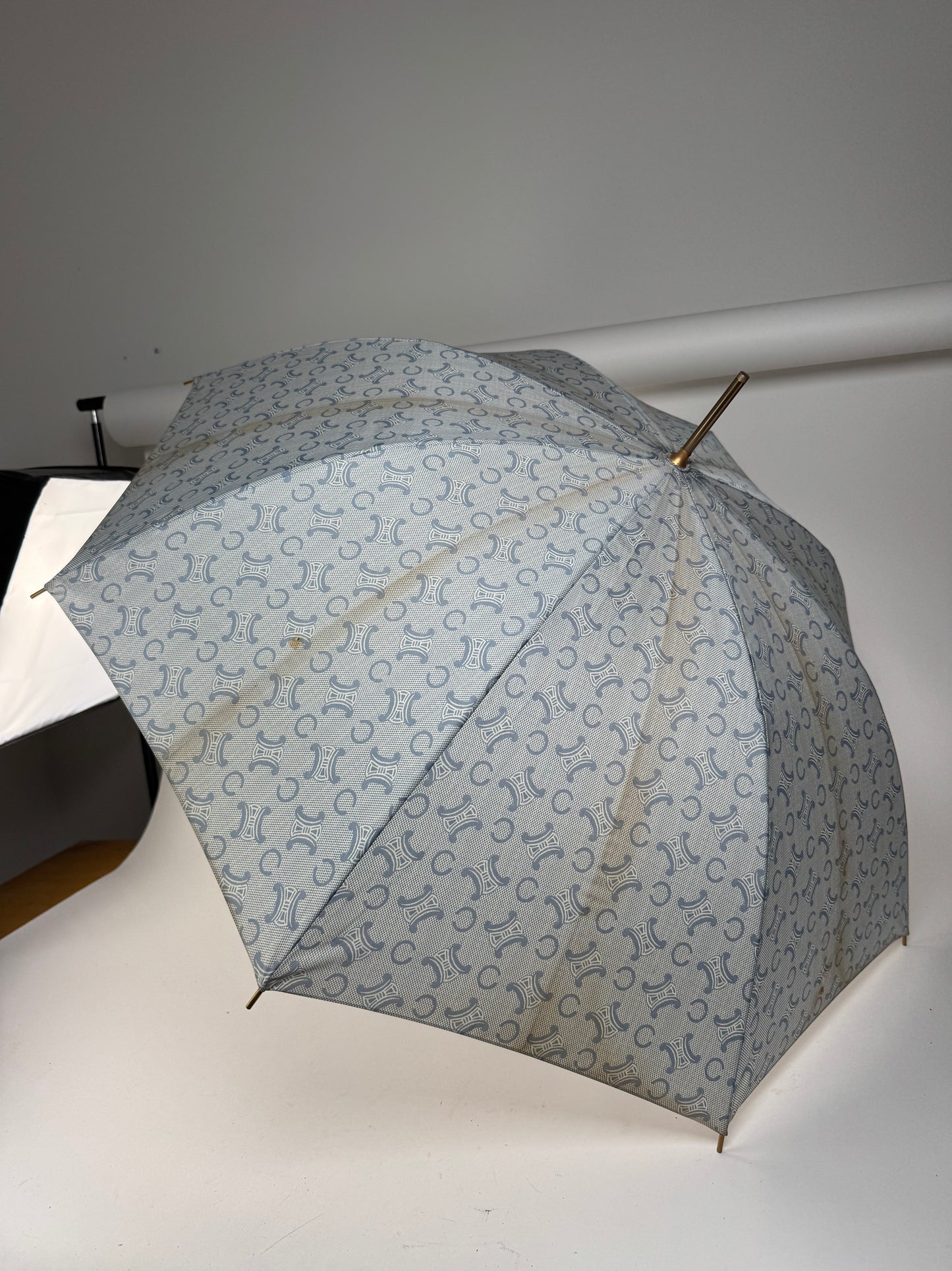 Vintage Celine Paris Monogram Umbrella Turquoise