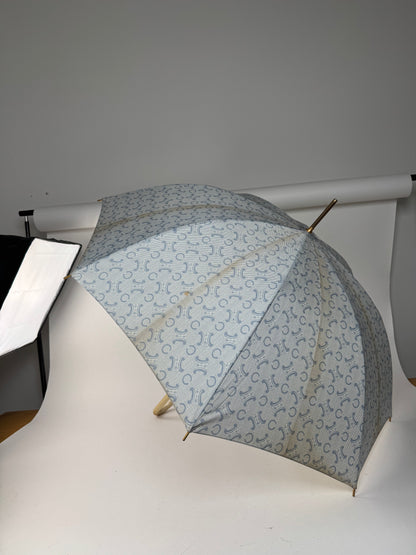 Vintage Celine Paris Monogram Umbrella Turquoise