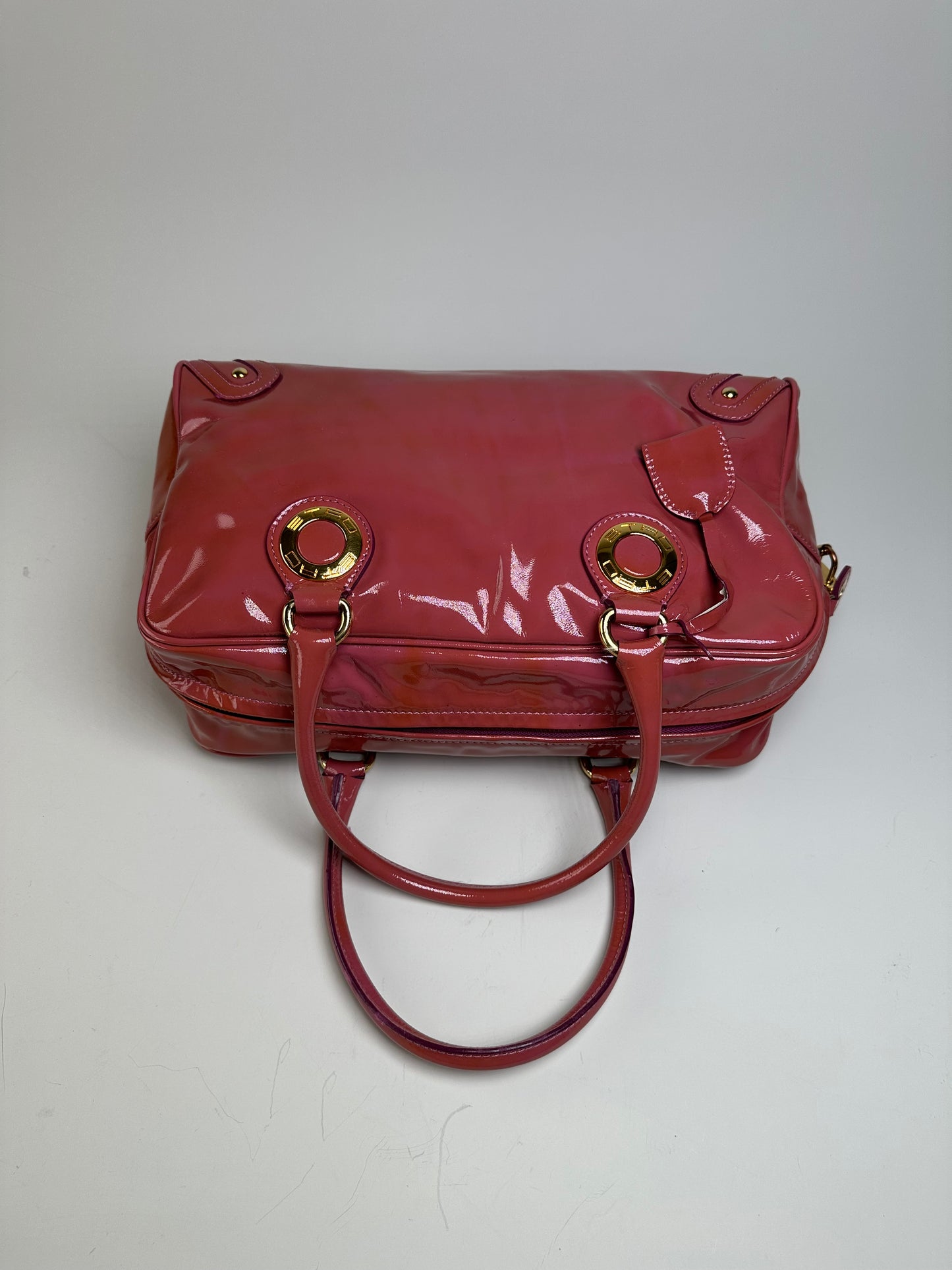 Vintage Etro Patent Leather Handbag Pink Gold