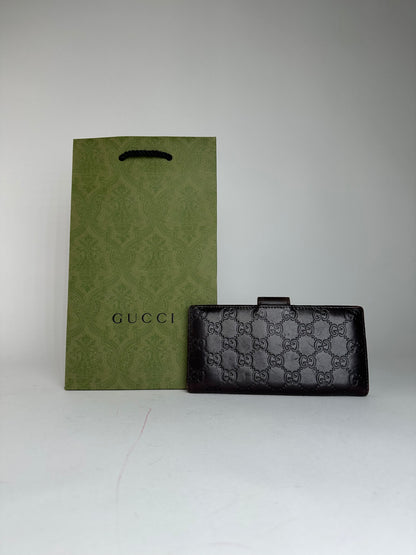 Vintage Gucci Leather Monogram Long Wallet Brown