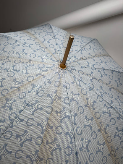 Vintage Celine Paris Monogram Umbrella Turquoise