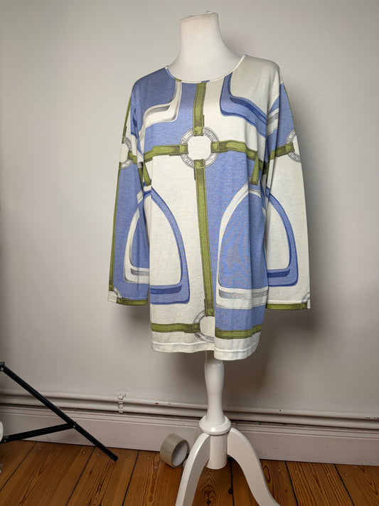Vintage Celine Graphic Jersey Tunic Top Blue Green M