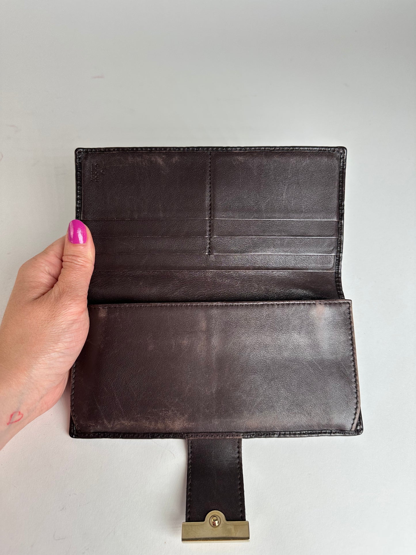 Vintage Gucci Leather Monogram Long Wallet Brown