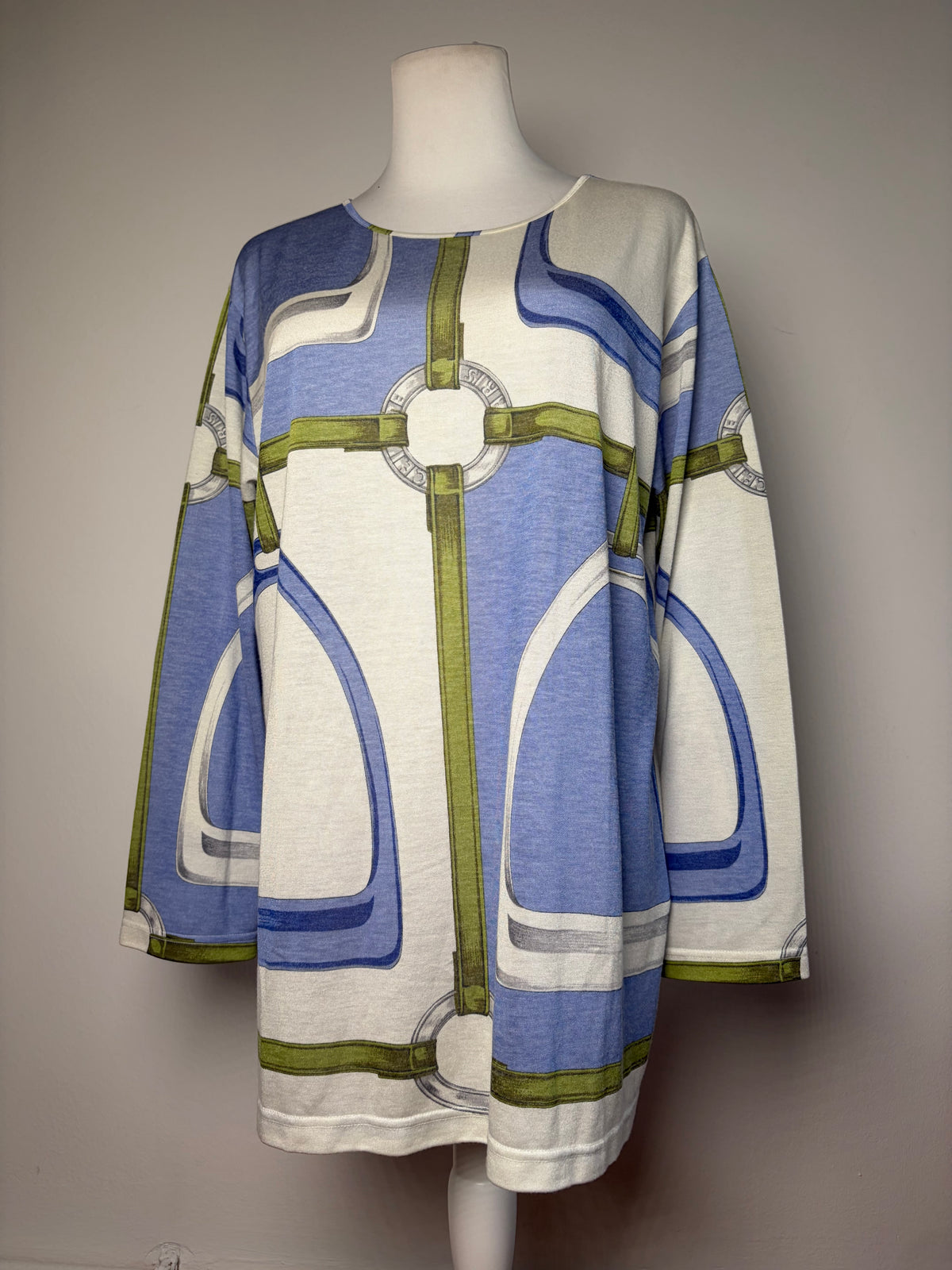 Vintage Celine Graphic Jersey Tunic Top Blue Green M