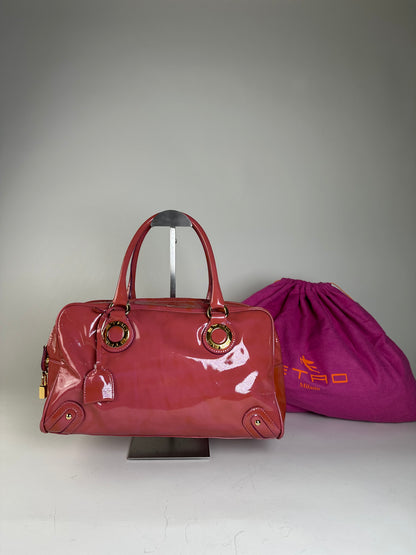 Vintage Etro Patent Leather Handbag Pink Gold