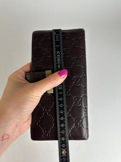 Vintage Gucci Leather Monogram Long Wallet Brown