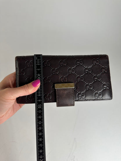 Vintage Gucci Leather Monogram Long Wallet Brown