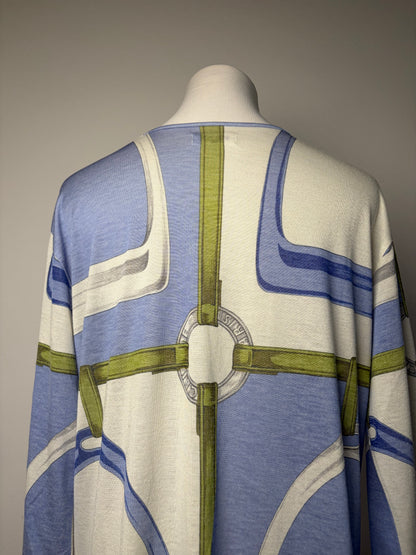 Vintage Celine Graphic Jersey Tunic Top Blue Green M