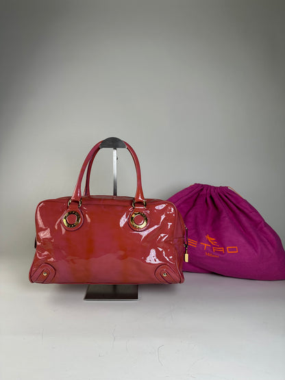 Vintage Etro Patent Leather Handbag Pink Gold