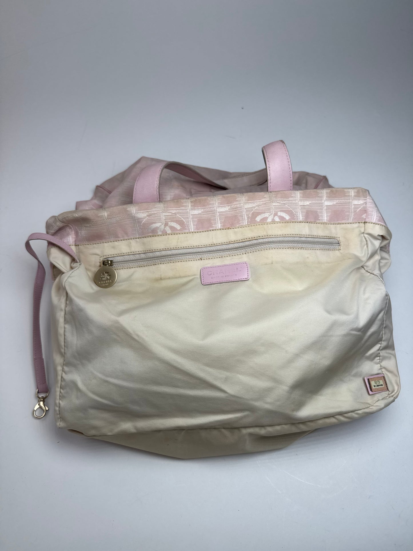 Vintage Chanel Canvas Leather Tote Bag Pink White