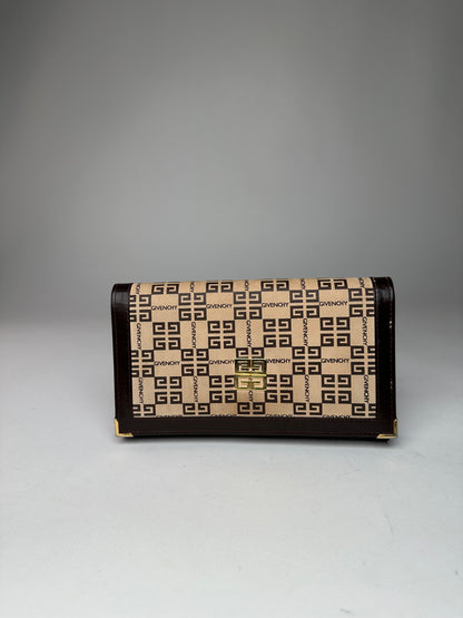 Vintage Givenchy Leather Monogram Clutch Brown Beige