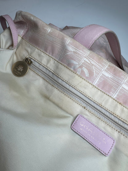 Vintage Chanel Canvas Leather Tote Bag Pink White