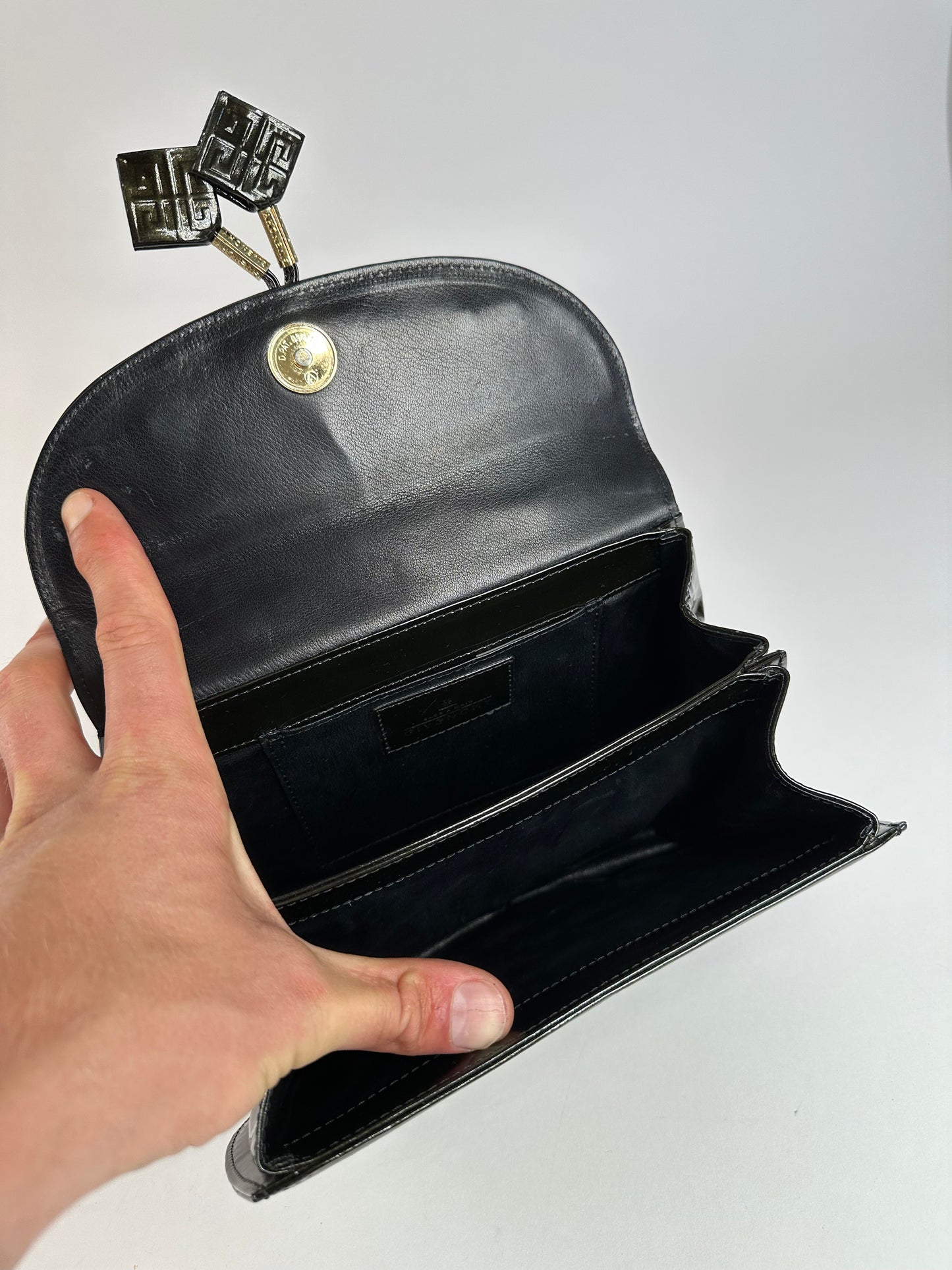 Vintage Givenchy Patent Leather Handbag Black Gold