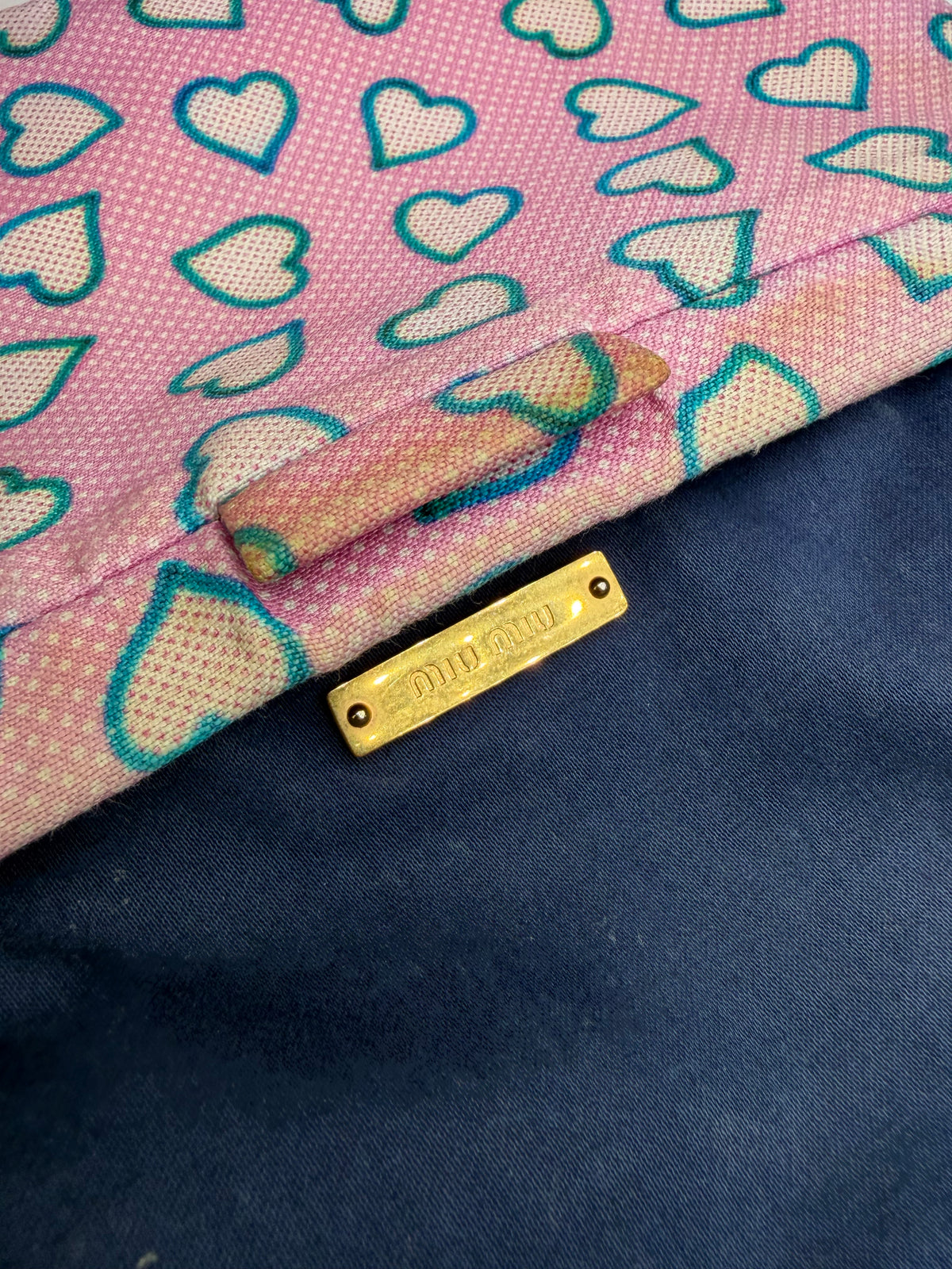 Vintage Miu Miu Heart Print Fabric Pouch c. Mid-2010s Pink Blue