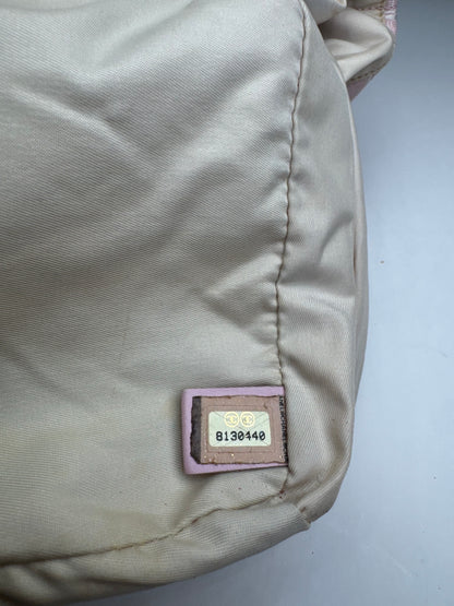 Vintage Chanel Canvas Leather Tote Bag Pink White