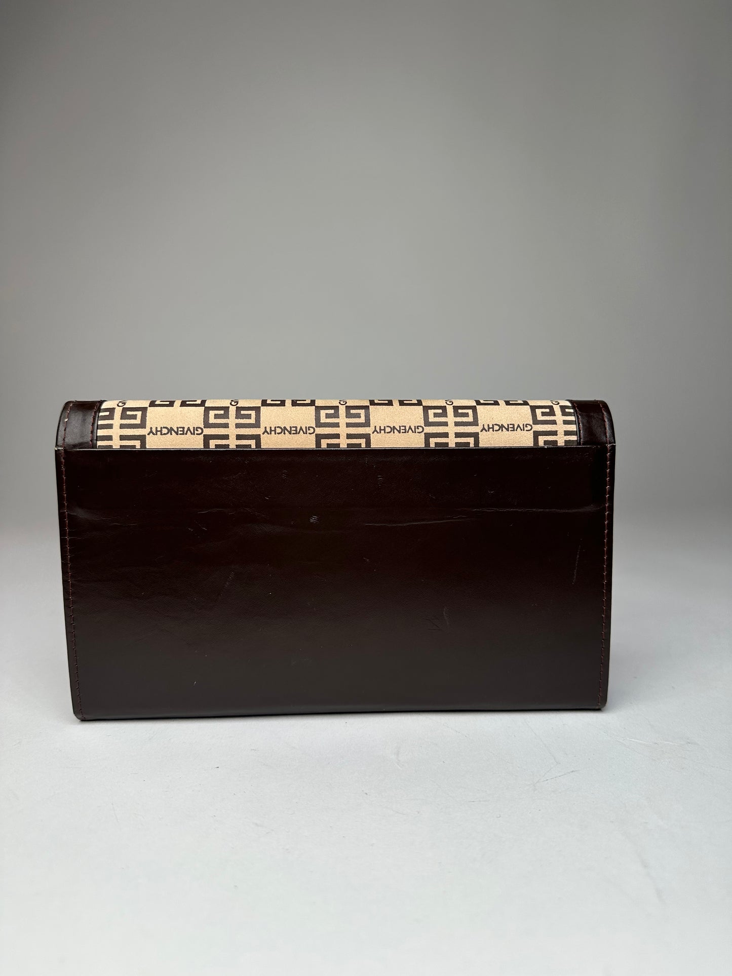 Vintage Givenchy Leather Monogram Clutch Brown Beige