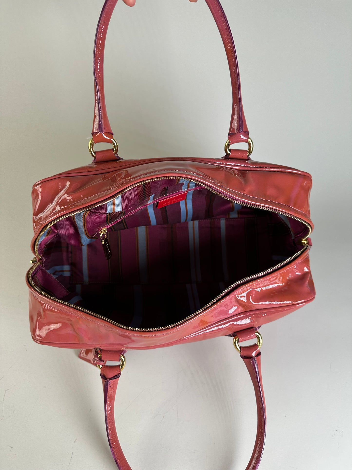 Vintage Etro Patent Leather Handbag Pink Gold