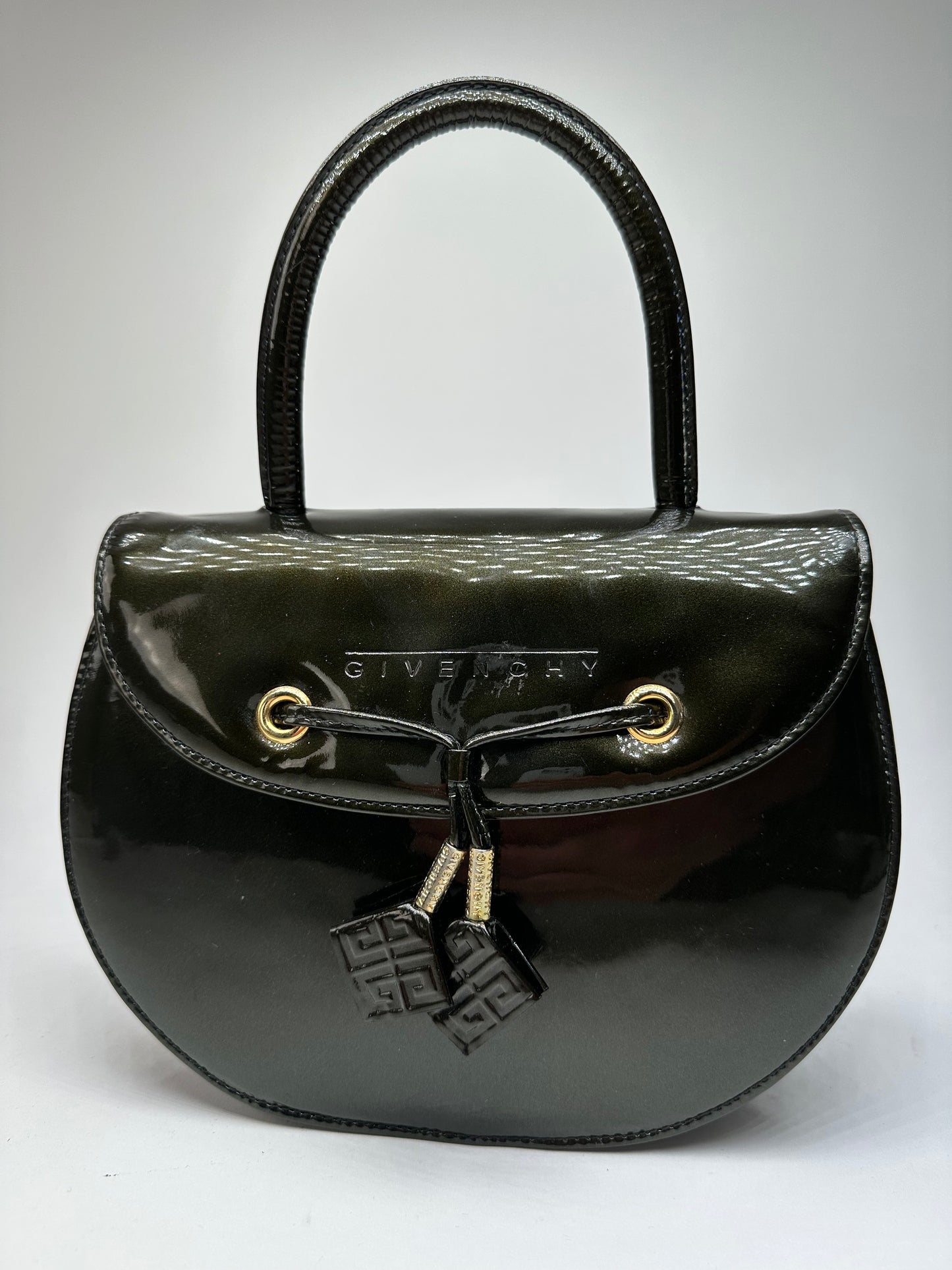 Vintage Givenchy Patent Leather Handbag Black Gold