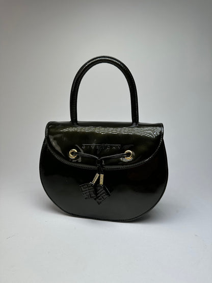 Vintage Givenchy Patent Leather Handbag Black Gold
