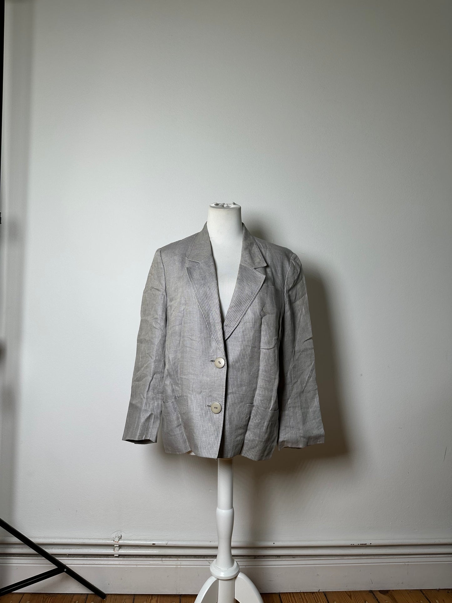 Vintage Dior Linen Blazer Light Grey Stripe S