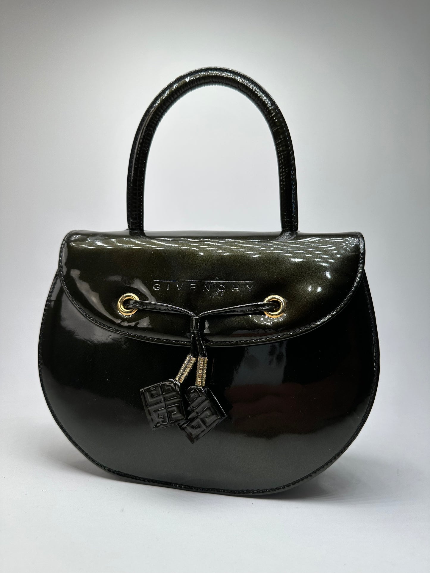 Vintage Givenchy Patent Leather Handbag Black Gold