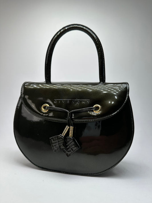 Vintage Givenchy Patent Leather Handbag Black Gold