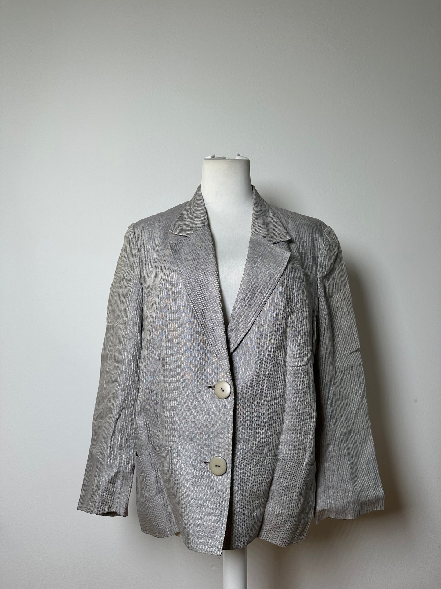 Vintage Dior Linen Blazer Light Grey Stripe S