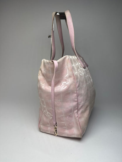 Vintage Chanel Canvas Leather Tote Bag Pink White