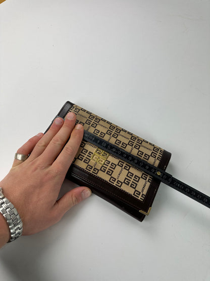 Vintage Givenchy Leather Monogram Clutch Brown Beige