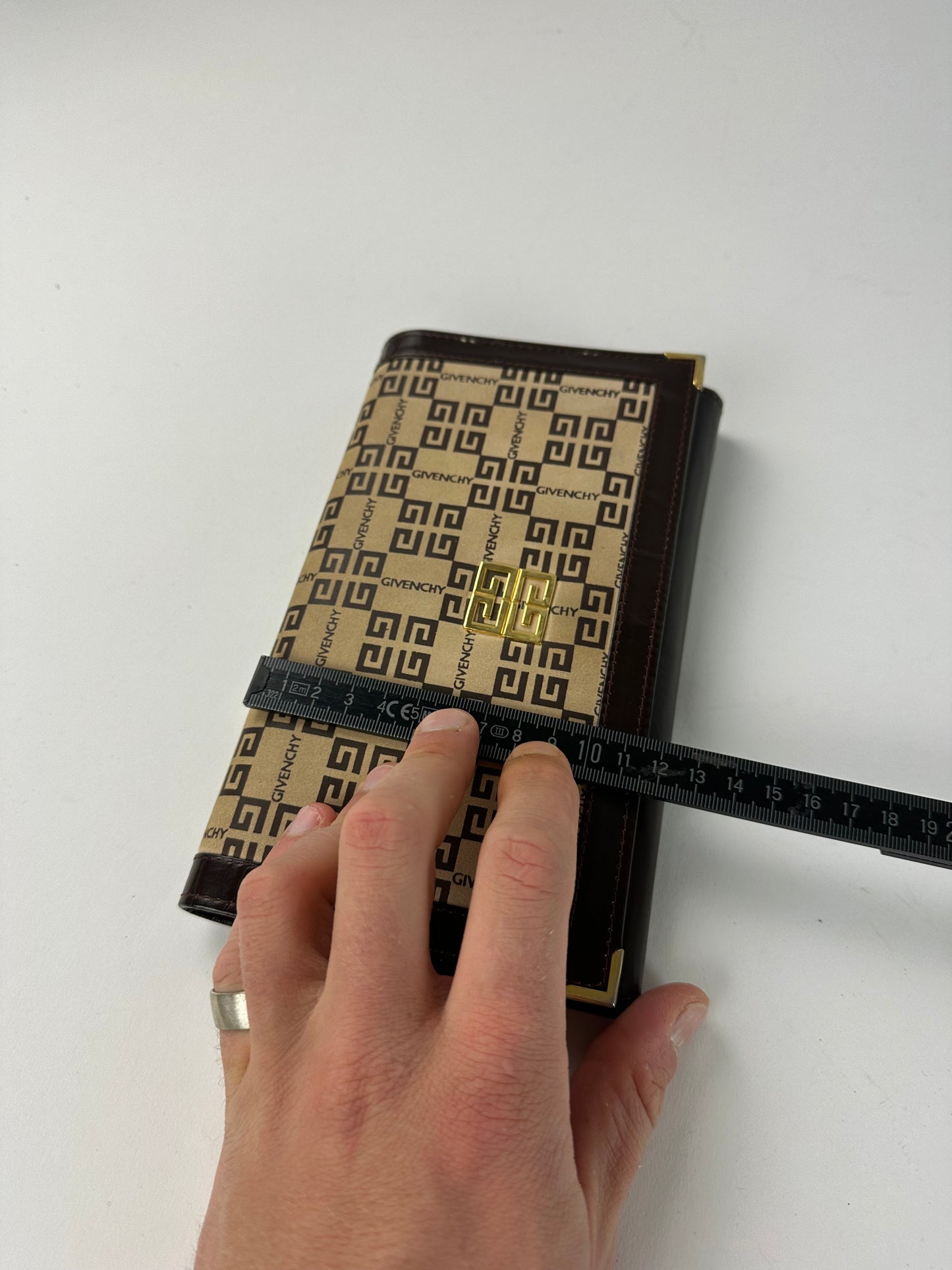 Vintage Givenchy Leather Monogram Clutch Brown Beige