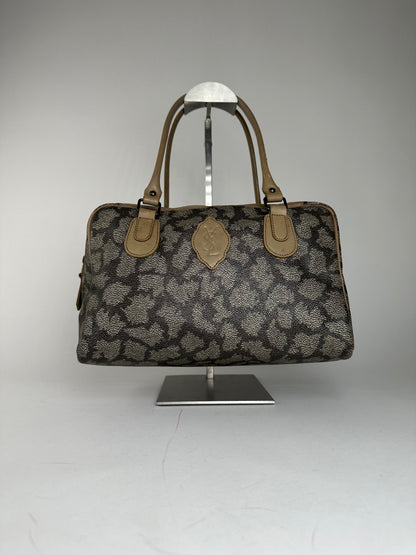 Vintage Yves Saint Laurent Stone Emblossed Leather Boston Bag Grey Black Brown