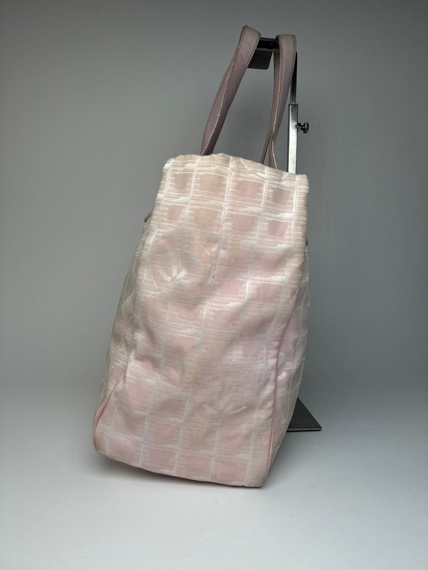 Vintage Chanel Canvas Leather Tote Bag Pink White