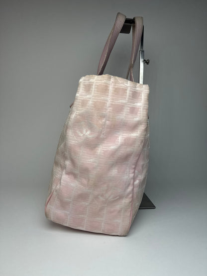 Vintage Chanel Canvas Leather Tote Bag Pink White