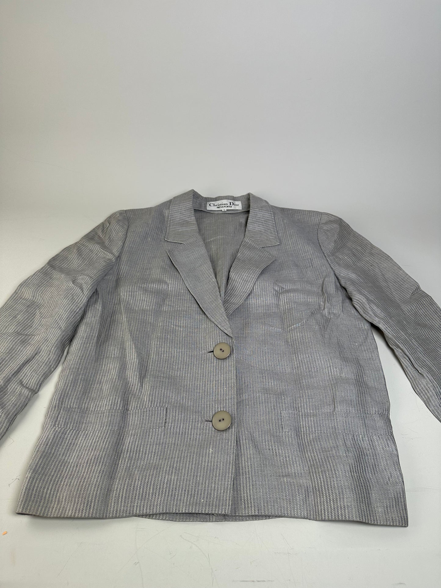 Vintage Dior Linen Blazer Light Grey Stripe S