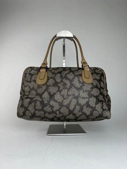 Vintage Yves Saint Laurent Stone Emblossed Leather Boston Bag Grey Black Brown