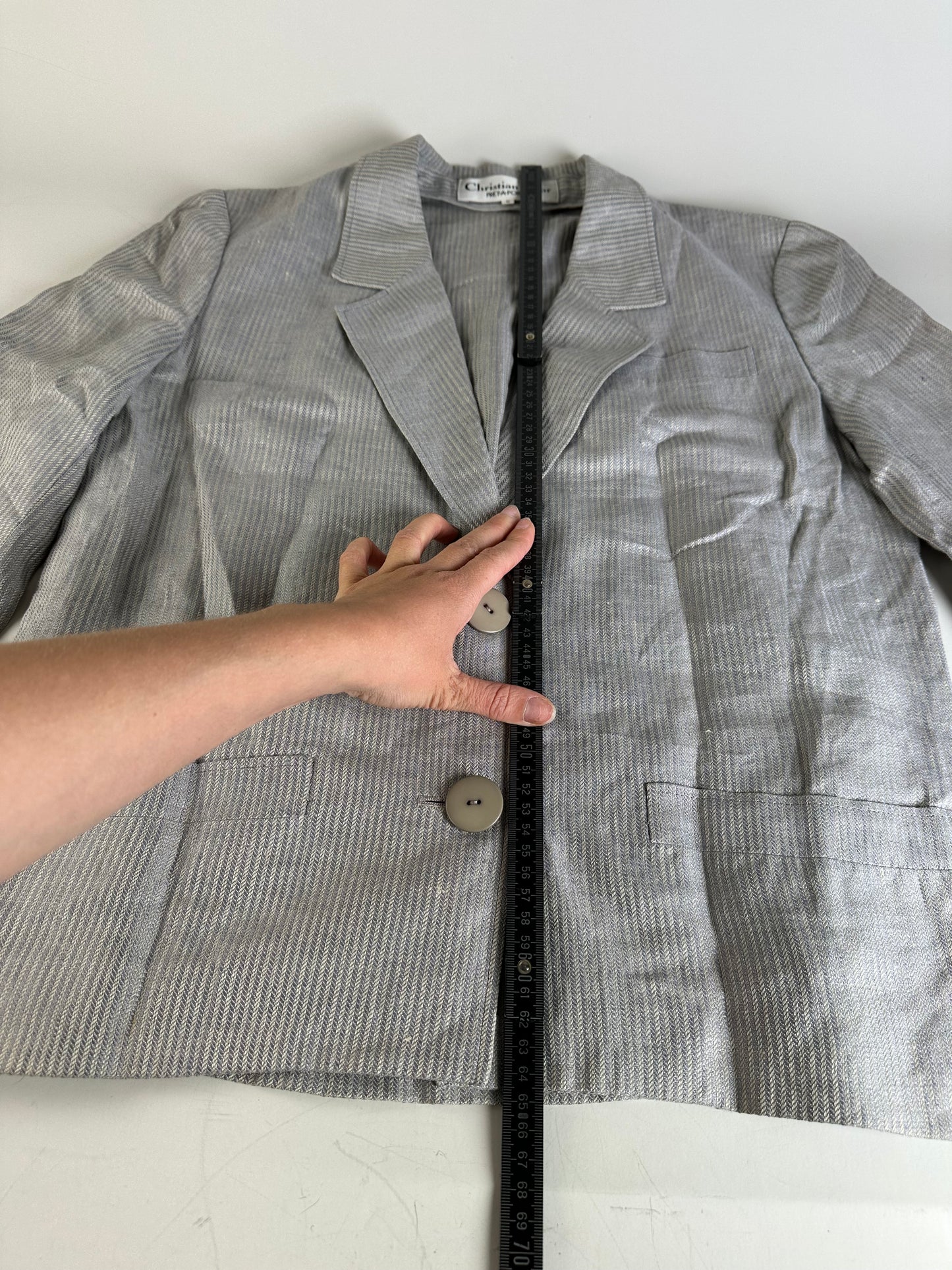 Vintage Dior Linen Blazer Light Grey Stripe S