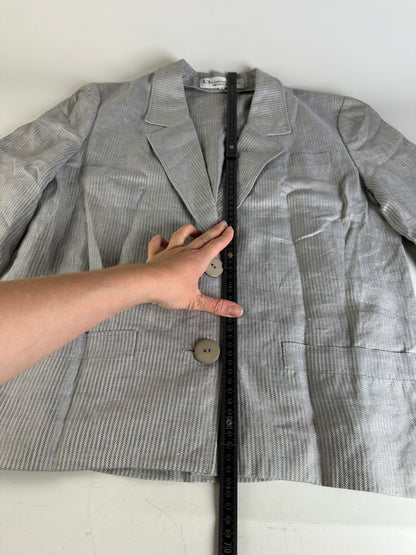 Vintage Dior Linen Blazer Light Grey Stripe S