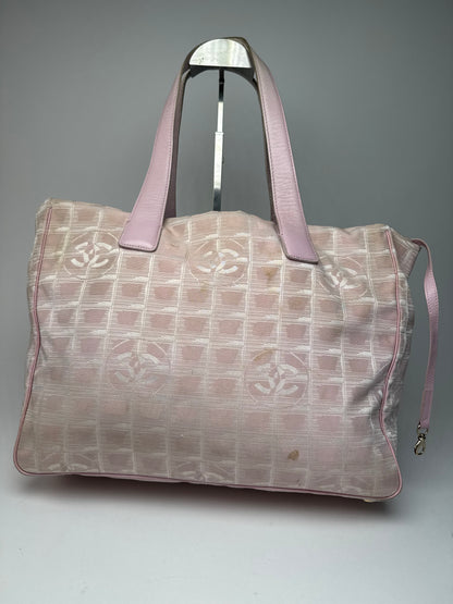 Vintage Chanel Canvas Leather Tote Bag Pink White