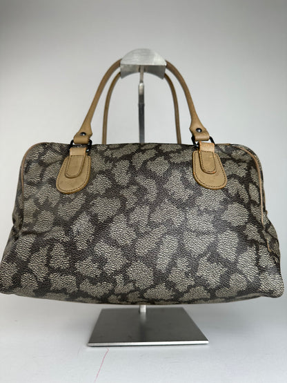 Vintage Yves Saint Laurent Stone Emblossed Leather Boston Bag Grey Black Brown